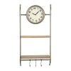 Woven Paths 16" x 5.75" x 32.25" Metal Wall Clock with Natural Wood Shelves and Hooks