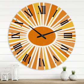 Designart 'Minimalist Bright Shining Orange Sun Rays I' Modern Wall Clock