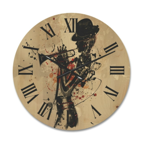 Designart 'Girl Playing Jazz Trumpet' Modern Wood Wall Clock