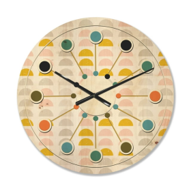 Designart 'Pastel Circular Retro Pattern III' Mid-Century Modern Wood Wall Clock