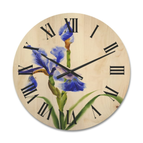 Designart 'Blue Iris Flower Retro Style' Traditional Wood Wall Clock