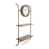 Woven Paths 16" x 5.75" x 32.25" Metal Wall Clock with Natural Wood Shelves and Hooks