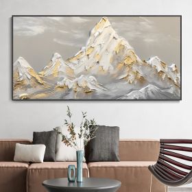 Hand Painted Oil Painting White Snow Mountain Art On Canvas Gold Leaf Texture Painting Abstract Landscape Oil Painting Wabi Sabi Wall Art Minimalism S (Style: 1, size: 75x150cm)